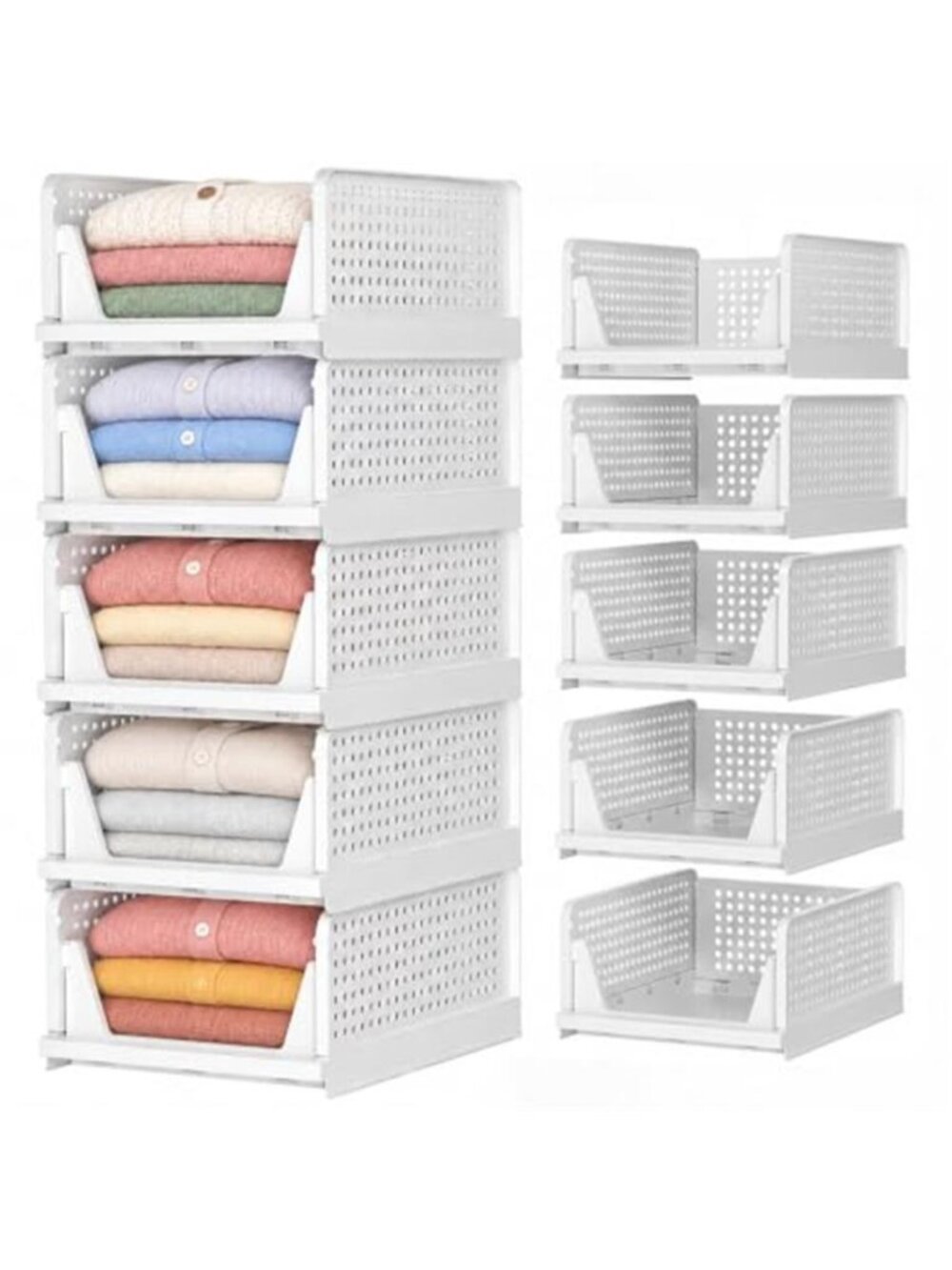 Closet Organizers and Storage, 5 Pack Stackable Closet Bins